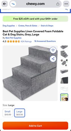 Best Pet Supplies Foam Foldable Pet Stairs, Gray Large