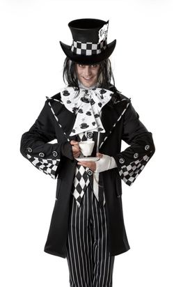 California costume dark mad Hatter size large black-and-white