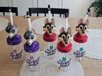 Lot of 5 GREAT WOLF LODGE Reusable Plastic Souvenir Cups with Straws