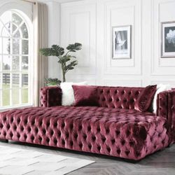 VELVET TUFTED SOFA WITH LONG OTTOMAN ! AVAILABLE IN 4 COLORS ! NEW
