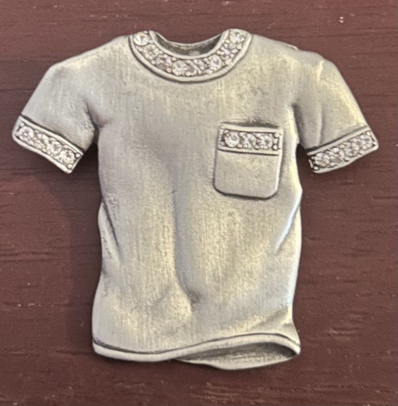 JJ Brooch Tee Shirt Pin Bling Silver 