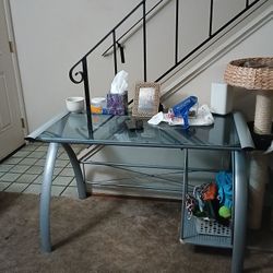 Free Medal/Glass Shevles And Glass Top Desk