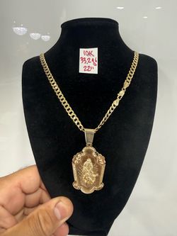 10K Solid Gold Chain and Pendant For Wedding 33.2Gr 22 Inches Long