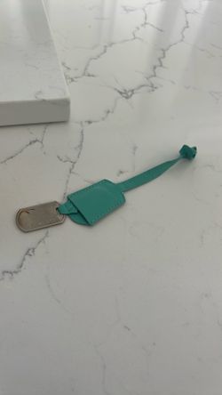 Tiffany & Co Teal Tag Holder With Silver Plate