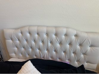 White Faux Leather Tufted Bed Frame with diamond embellishment