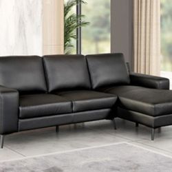 Brand New Black Leather Modern Style Sectional Sofa 