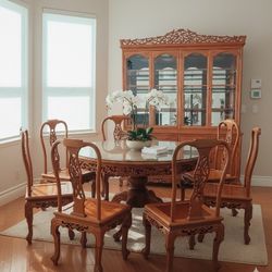 Rosewood Dining Set Oriental Asian China Cabinet Table 8 Chairs