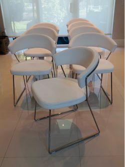 Set of 8 Italian Designer Dining Chairs – Connubia by Calligaris – White Leather