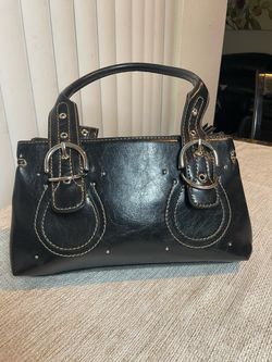 Aldo Black Leather Handbag with Silver Buckles