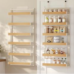 6-Tier Over the Door Pantry Organizer, Adjustable Spice Rack Wall Mounted Storage with Anti-Tipping Wire, 16.9 x 6.2 x 55.3 inch, Matte White, UKCS048