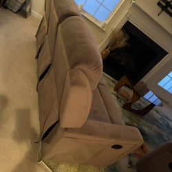 Three-Seat Recliner & Loveseat Set – Taupe/Sand – Like New