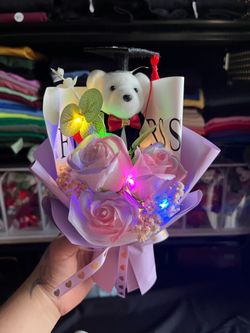 Mini graduation eternal roses flower bouquet with lights