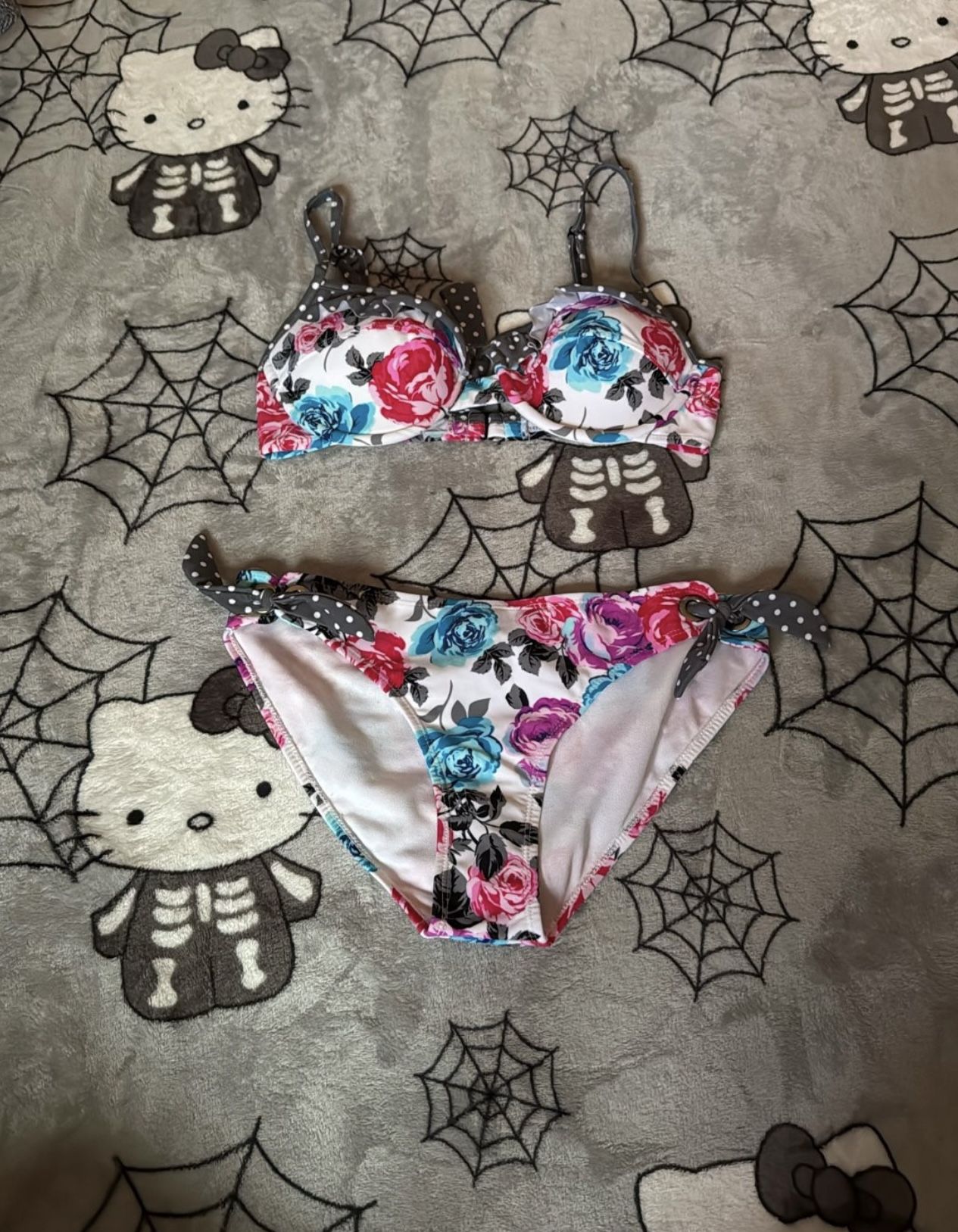 Material Girl floral polka dot watercolor bikini set