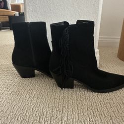 Black Suede Fringe Booties- Size 6 