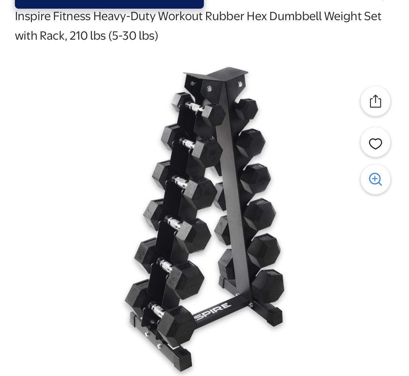 Inspire Fitness 210 Lb Dumbbell Set With Rack