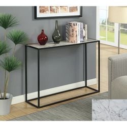 New in Box High Quality Faux Marble with Black Metal Frame Console Table