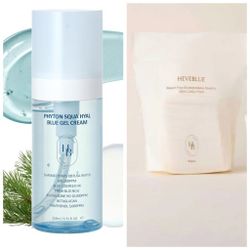 HEVEBLUE Phyton Squa Hyal Blue Gel Cream 3.81 Oz & Biodegradable Stretchy 100% Cotton Pads 60 pcs Bundle
