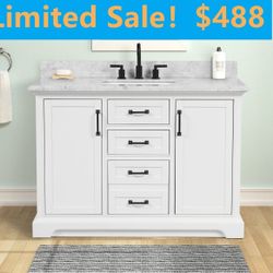 48-in Carrara White Bathroom Vanity with Natural Marble Top,3503-C832M ON SALE