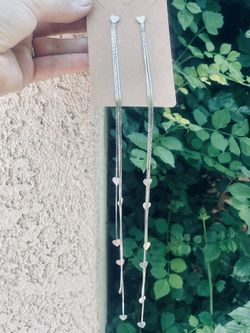 Very Long Heart Detail Silver Tone Multistrand Dangle Womens Earrings 