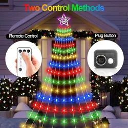 Christmas Decorations Star Lights, 11.48ft 350 LED Waterfall Tree Lights w 8 Modes Timer, Remote, Plug in, Indoor, Outdoor. Multicolor