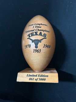 Texas Longhorns Grid Works 3x National  Champs 8" Wooden Laser Engraved  Foot ball