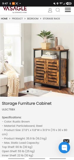VASAGLE Rustic Brown Storage Cabinet with Doors