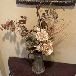 Silk Flower Arrangement In Metal Vase 