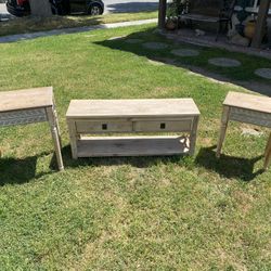 Natural Wood Console Table Set 