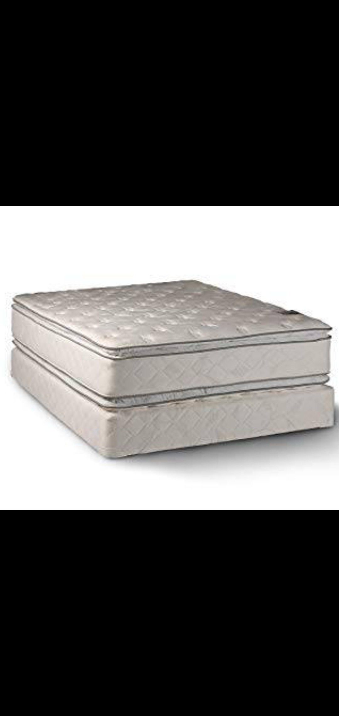 Queen Size Sealy Pillowtop Mattress with Box Spring And Metal Bed Frame