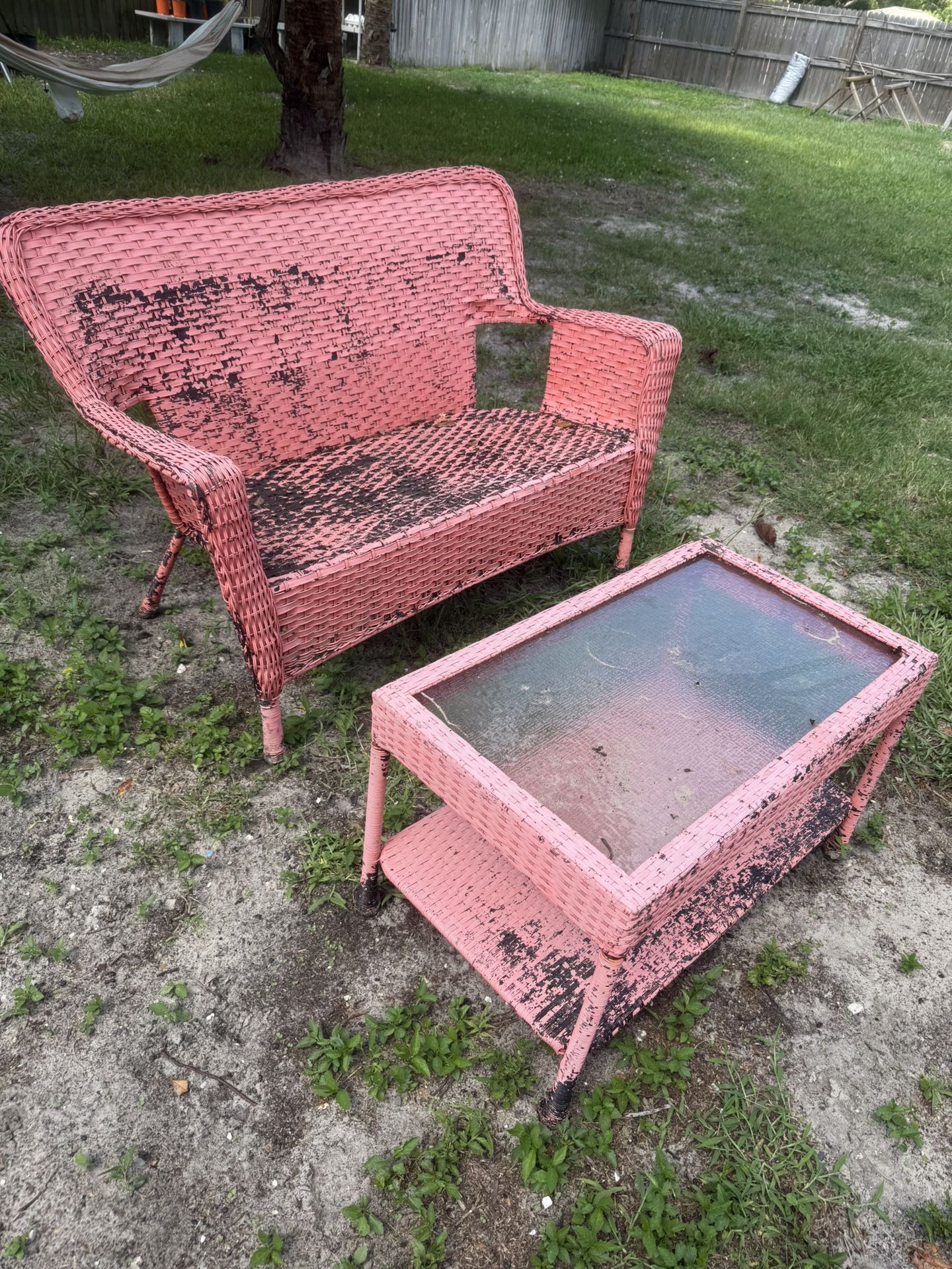 FREE Plastic Wicker Loveseat and Coffee Table Set