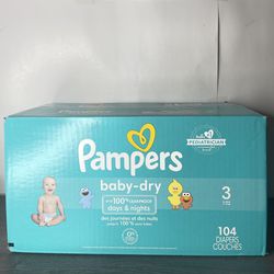 104 Count Baby dry pampers size 3