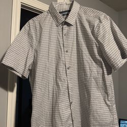 Perry Ellis Black Square Geometric Button Up Large