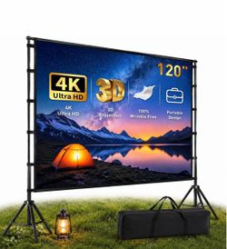 120 Inch Projector Screen with Stand, Portable Outdoor Movie Screen 16:9 4K HD Wrinkle-Free Projection Screen, Lightweight Indoor Outdoor Projector Sc