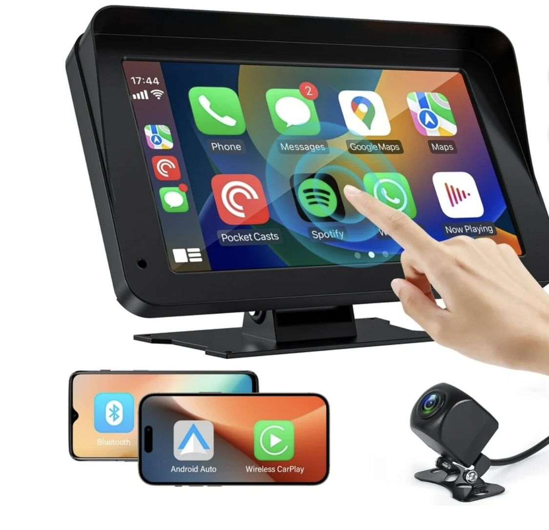 Wireless Carplay Screen, 7" Car Play Screen & Stereo Fit for Android Auto and Apple CarPlay - Multimedia Player