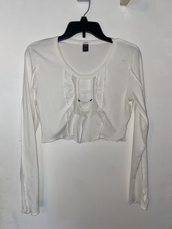 Shein White Long Sleeve Crop Top Size Large 