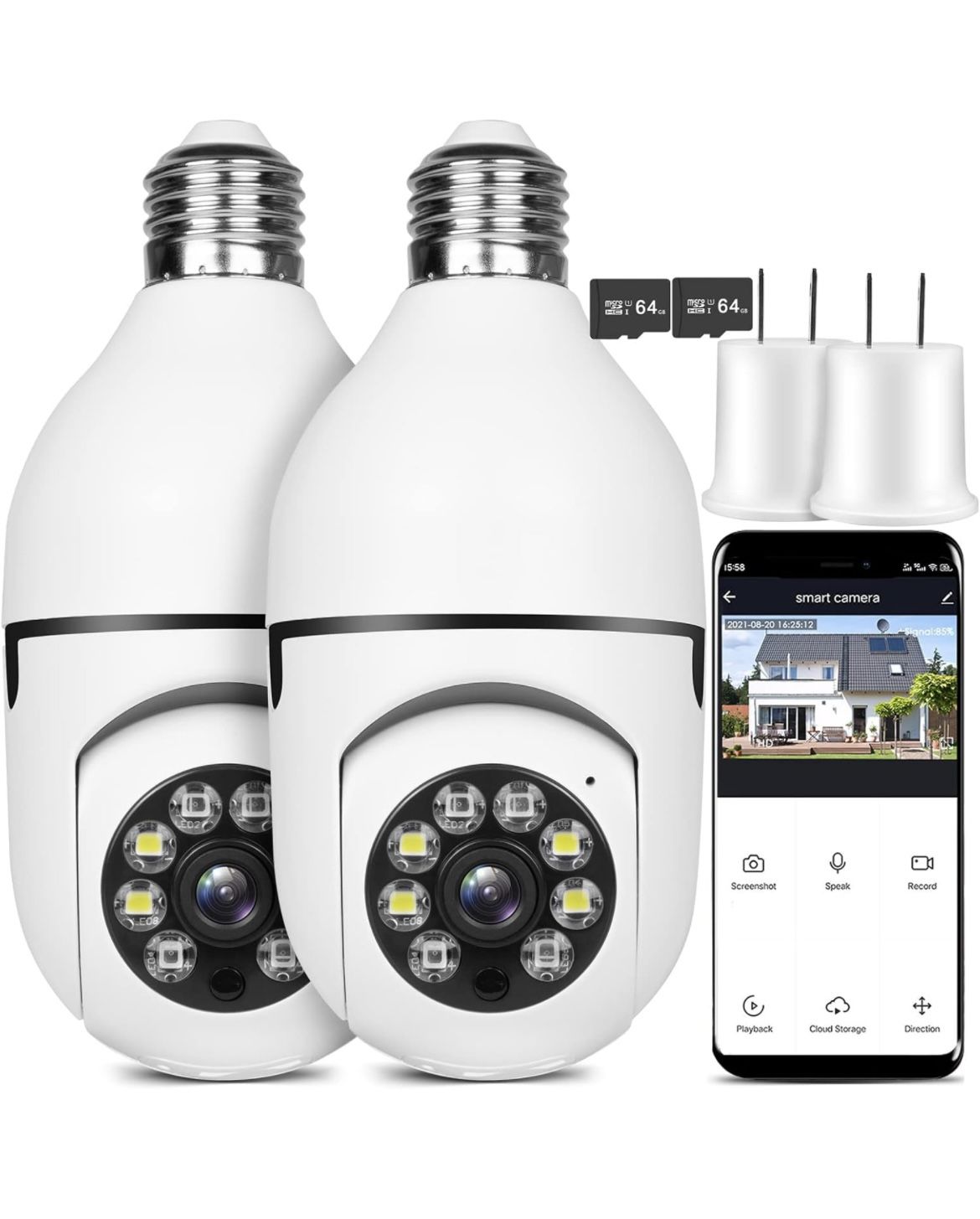 Light Bulb Security Camera, Safecam 360 Security Cameras Wireless Outdoor Camera for Home Security, 2 Packs with 64GB Memory Cards,🆕✅• Retails $49.99