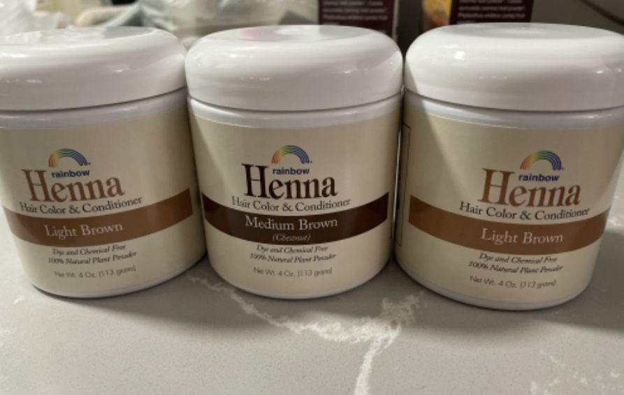 🌿 Rainbow Henna – Hair Color & Conditioner Light Brown (2) + Medium Brown (1) Brand New – 3 jars 