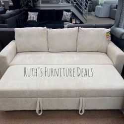 Convertible Sectional Sofa Ivory Corduroy 