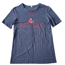 UNDER ARMOUR BOSTON RED SOX T SHIRT WOMENS MEDIUM M BLUE MLB HEATGEAR TEE