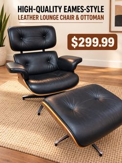 Eames-Style Leather Lounge Chair & Ottoman