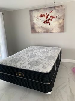 New queen mattress and box spring. 2 pc bed frame is not included