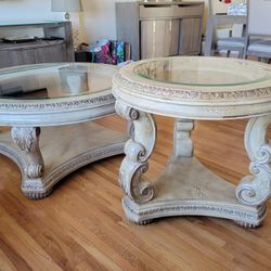 Set Of 2 Washed Oak Center And End Living Room Tables 