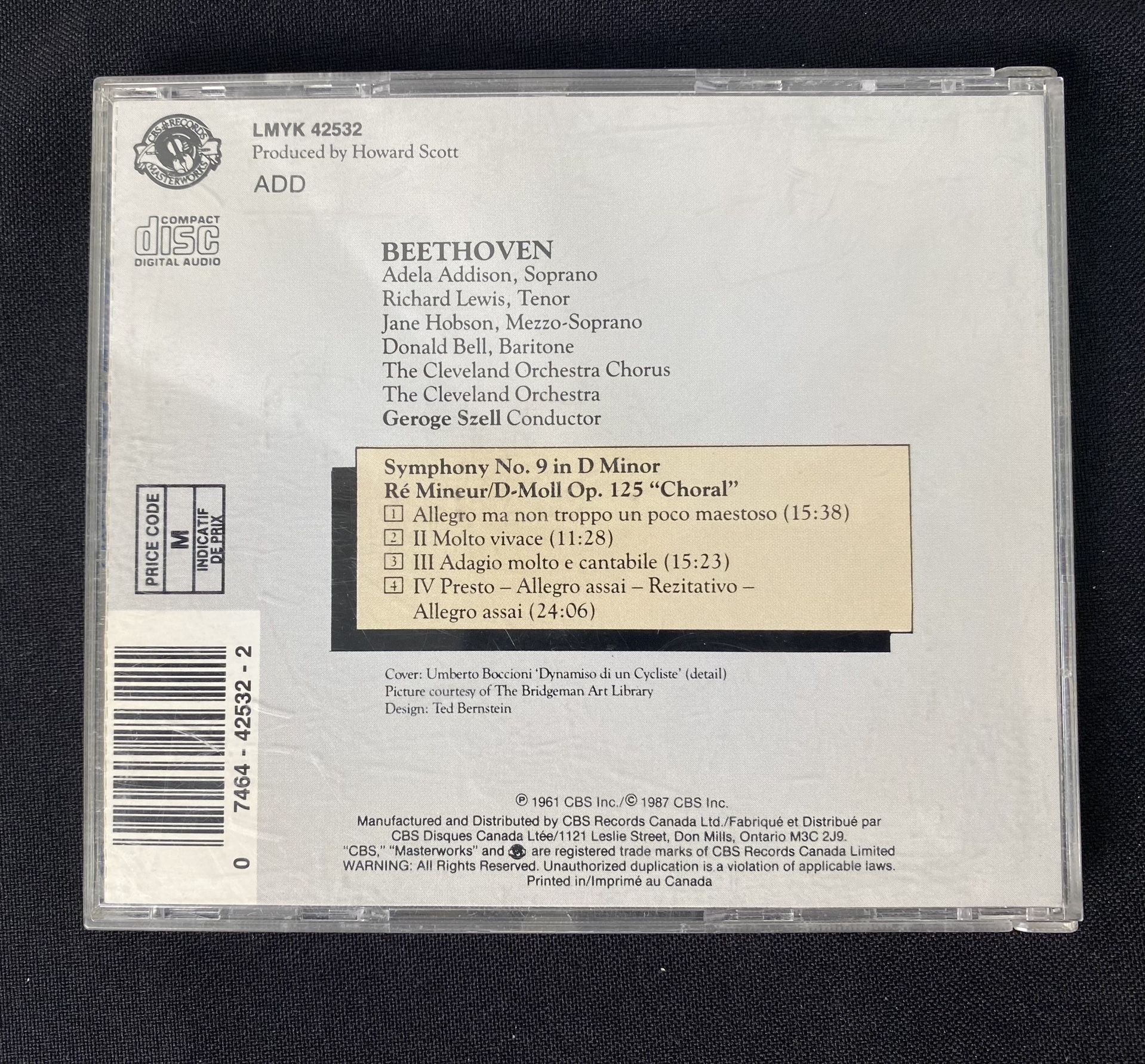 Ludwig Van Beethoven Maestro Symphony No. 9 In D Minor “Choral” CD 4 Tracks The Cleveland Orchestra 1987 CBS (Rare Classical CD!) 