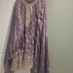 Indian Pakistani Tradition Designer Shalwar Kameez Embroidery Silk Fabric 