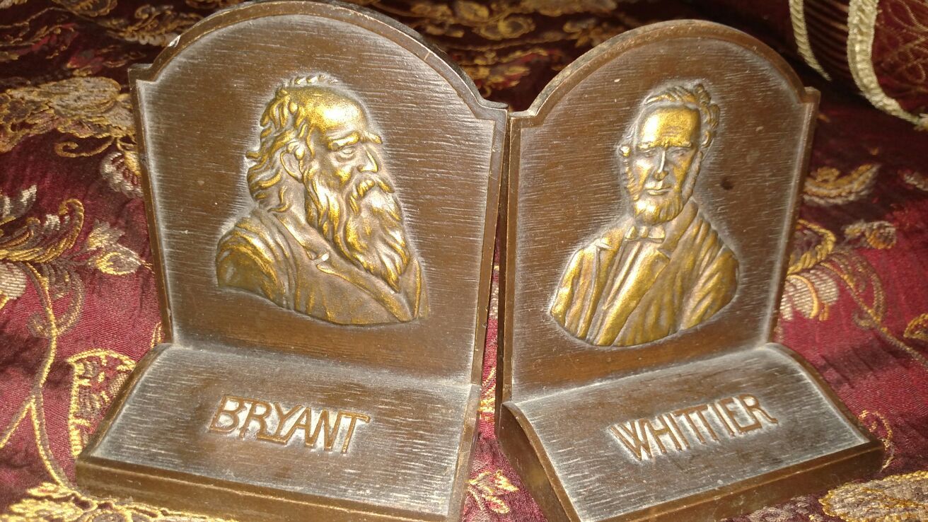 Pair of Antique Bookends poets Whittier Bryant bronze