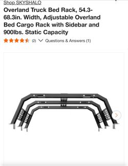 Overland Truck Bed Rack, 54.3-68.3in. Width, Adjustable Overland Bed Cargo Rack with Sidebar and 900lbs. Static Capacity