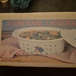 PMC Brand Stoneware Casserole With Cover.  "Provincial Bouquet" Brand New Sealed