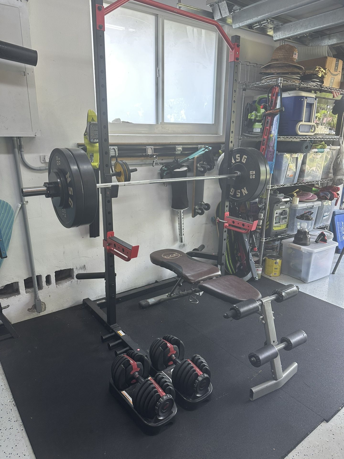 Gym set/Squat Rack/ Bench /Bowflex Barbells