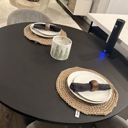 CB2 Modern Black Round Dining Table + 2 Chairs