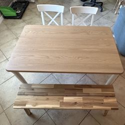 White And Bamboo 4 Piece Dining Set